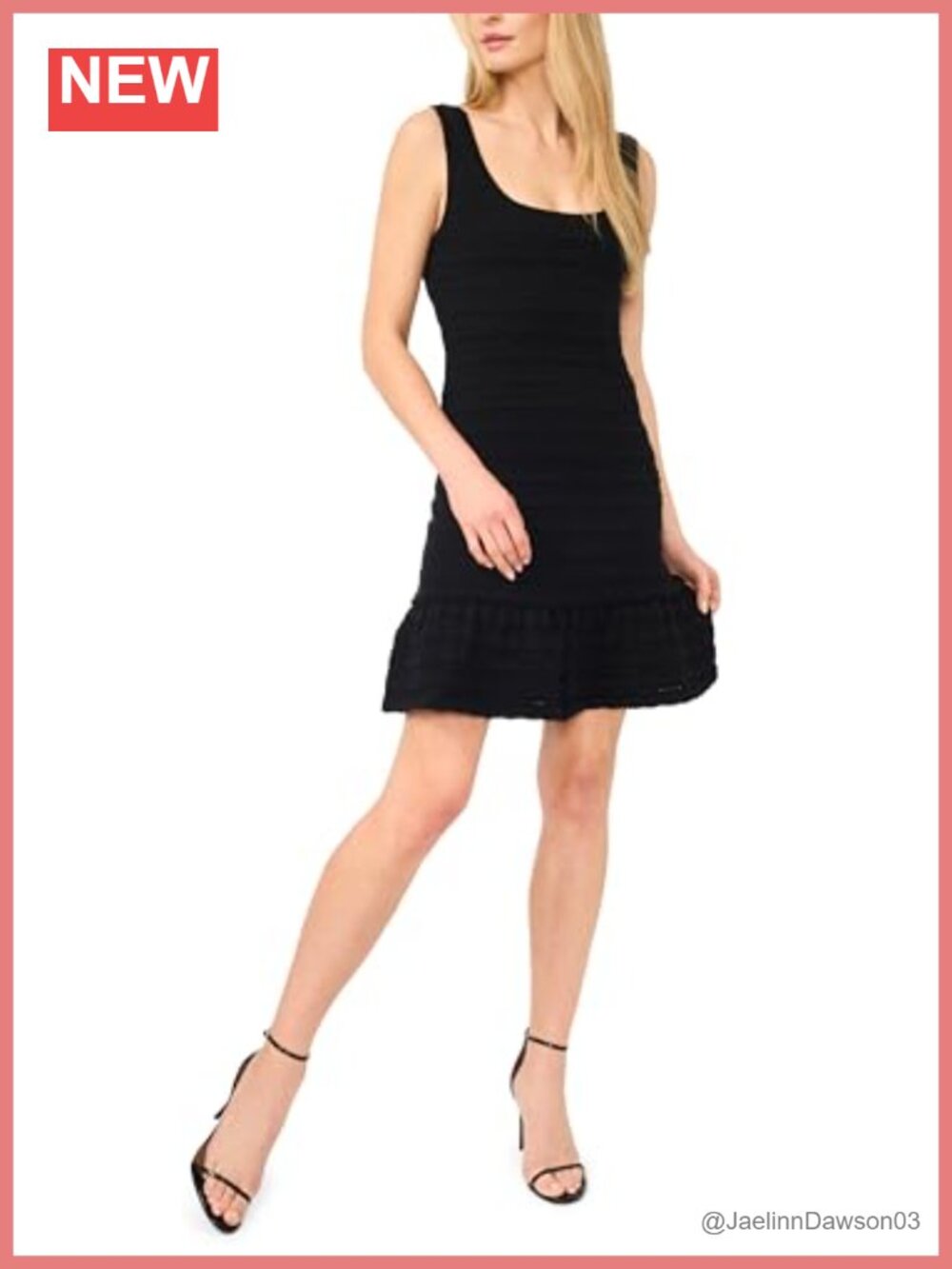 Sleeveless Pointelle Knit Dress Square Neck Fit & Flare Mini